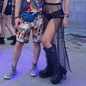 Club Exx sheer shimmer slit skirt